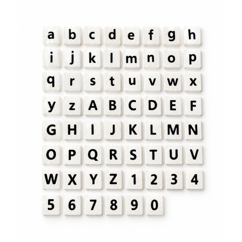Symbolensteentjes Set 1 — Letters & cijfers | 16 mm-zoom-