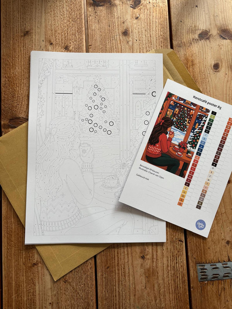 Christmas Café Glow – Kleuren op Nummer Poster A3 | 49 kleuren-zoom-